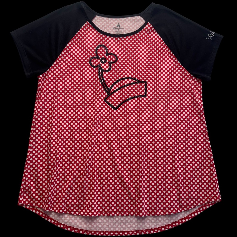 Disney Parks Minnie Mouse Polka Dot Hat With Flower Pullover Shirt Size XL #153